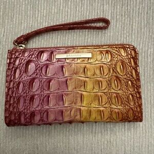 Brahmin Suri Melbourne Leather Zip Around Wallet Sunset Ombre Croc Embossed